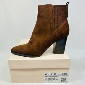 JustFab Womens Brown Faux Suede Block Heel Side Zipper Ankle Boots Size 7.5
